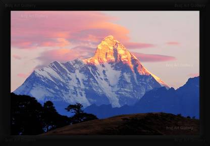 Braj Art Gallery Mount Nanda Devi Peak at Sunset Himalayas Uttarakhand Photo Frame Digital Reprint 13.5 inch x 19.5 inch Painting