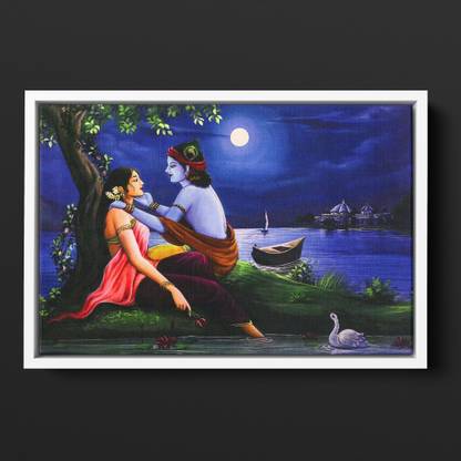 GIFTMASTER Radhe Krishna Frame Krishna Floating Picture Frames For Spiritual People Canvas 30 inch x 20 inch Painting