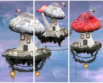 Artzfolio Mushrooms Magic Town Split Art Painting 34.3 x 28 inch (87 x 71 cms) Digital Reprint 28 inch x 34.3 inch Painting