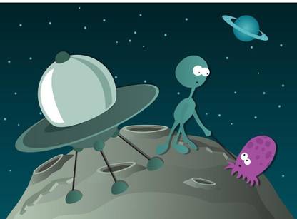 Artzfolio Two Aliens & Spaceship Canvas Painting | MDF Wood Frame 16.4x12inch (42x30cms) Canvas 12 inch x 16.4 inch Painting