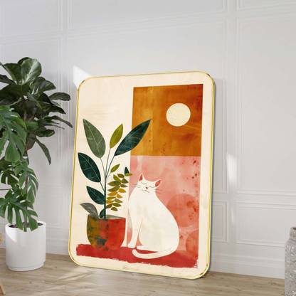 saf Boho Cat and Plant sparkle lamination Wall Art Digital Reprint 24 inch x 18 inch Painting
