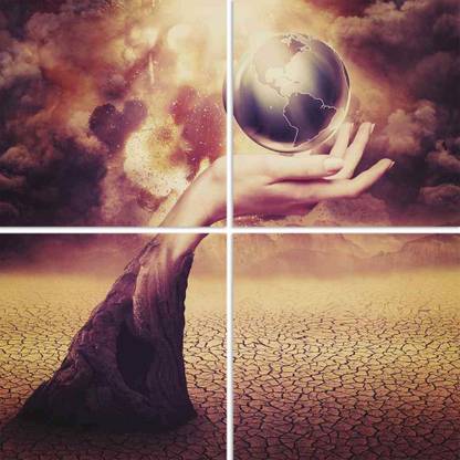 ArtzFolio Save The Earth Split Art Painting Panel on Sunboard 30 x 30 inch (76 x 76 cms) Digital Reprint 30 inch x 30 inch Painting