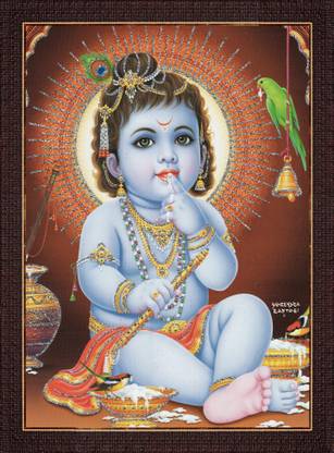 craftery Bal Krishna Ji Picture | Hindu God Krishna Child Form Digital Print Digital Reprint 14 inch x 10 inch Painting