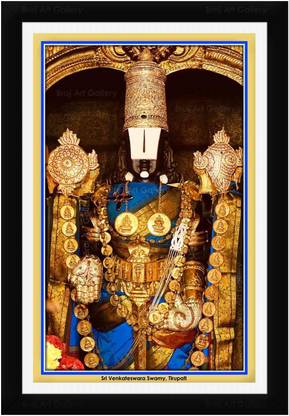 Braj Art Gallery Sri Venkateswara Swamy Tirupati Balaji adorned with Jewels Photo Frame Digital Reprint 19.5 inch x 13.5 inch Painting