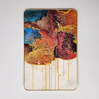 Masstone Abstract Pattern Crystal Embedded High Gloss Surface with Golden Slim Frame Embossed 18 inch x 12 inch Painting