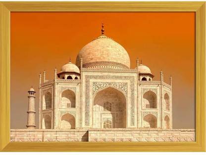 Artzfolio Taj Mahal Canvas Painting Golden Synthetic Frame 22.5 x 16 inch (57 x 41 cms) Canvas 16 inch x 22.5 inch Painting