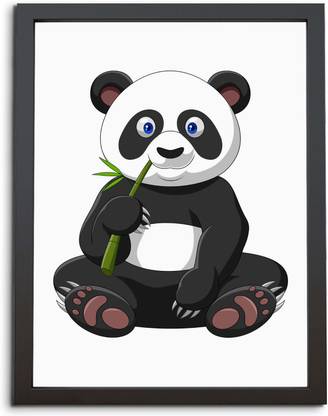 TheKarkhana Cartoon Cute Panda Eating Bamboo (Laminated Without Glass) Digital Reprint 12 inch x 8 inch Painting