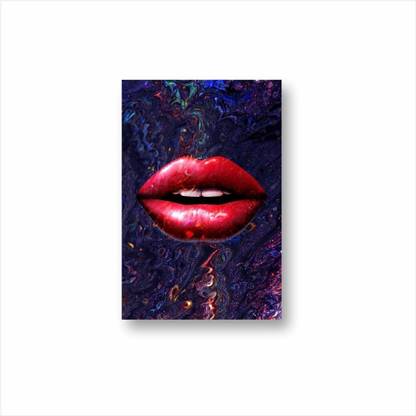 Printodelivery Red Lips Abstract Background HD Digital Print Modern Wall Art Paintings Canvas 18 inch x 12 inch Painting