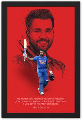 Ritwika's Cricketer Rohit Sharma Sports Poster Framed Digital Reprint 13.5 inch x 9.5 inch Painting