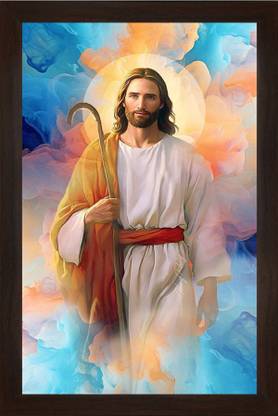 Threestar Yeshu Masih Photo Frame Natural Colors 14 inch x 10 inch Painting