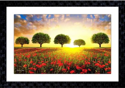 Janki Online Flowers Tree Nature Scenery Modern Art Canvas Wall Paintings Canvas 14 inch x 20 inch Painting