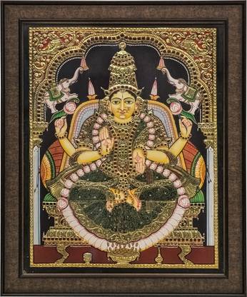 Mangala Arts Gajalakshmi Tanjore Painting, 24 Carat Gold Foil Painting Natural Colors 16 inch x 20 inch Painting