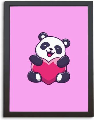TheKarkhana Cartoon Cute Love Heart Panda Laminated (Without Glass) Digital Reprint 12 inch x 8 inch Painting