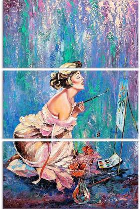 Artzfolio The Beautiful Girl Drawing A Picture Split Painting 20.2x30.2 inch (51x77 cms) Digital Reprint 30.2 inch x 20.2 inch Painting