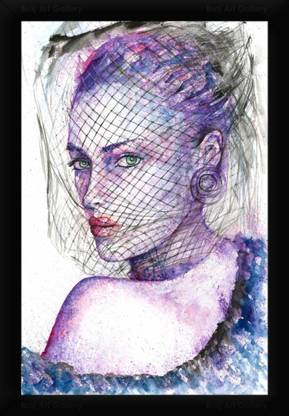 Braj Art Gallery Model wearing a Net Scarf Fashion Framed Poster Digital Reprint 19.5 inch x 13.5 inch Painting