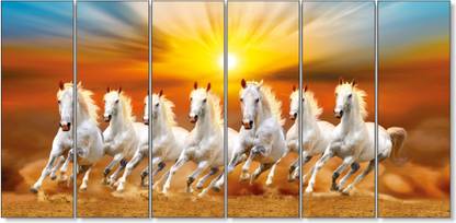 TheCastleDecor 7 horse running risingsun painting frame Set of 6 BigSize For livingroom,bedroom Natural Colors 30 inch x 60 inch Painting