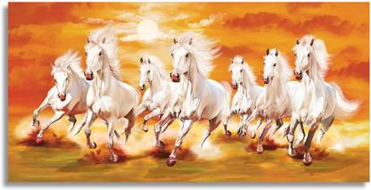 walleraa 7 horse Canvas painting with frame for vastu Canvas 48 inch x 24 inch Painting