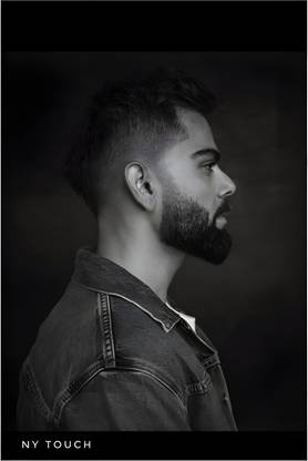 jojoo VIRAT KOHLI Elegant Black-and-White Side Portrait Digital Reprint 18 inch x 12 inch Painting
