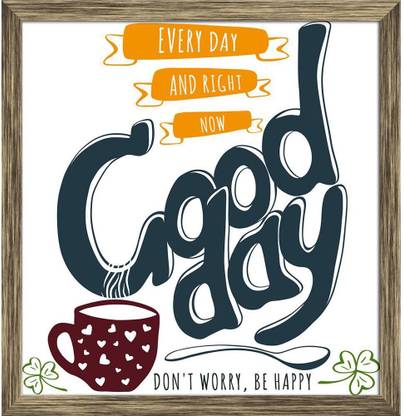 Artzfolio Don’t Worry, Be Happy Typography Painting Antique Golden Frame 20x20.9inch Canvas 20.9 inch x 20 inch Painting