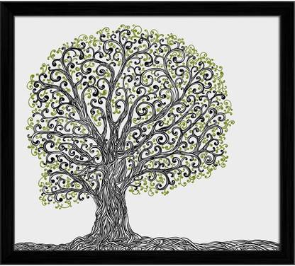 Artzfolio Spring Graphic Tree With Twisted Roots Canvas Painting Black Frame 22.5x20inch Canvas 20 inch x 22.5 inch Painting