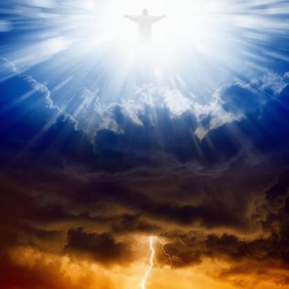 Pitaara Box Jesus Christ In Blue Sky With Clouds Unframed Wall Art Painting Print Canvas 18 inch x 18 inch Painting
