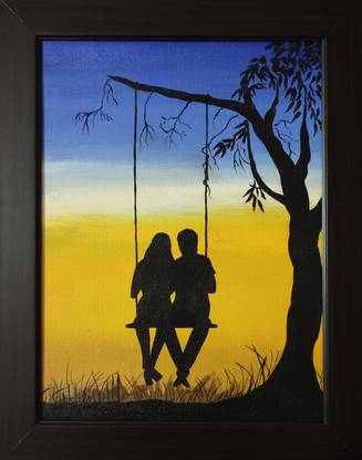 Dikxoo Couple in a Jhula painting Acrylic 19 inch x 15 inch Painting