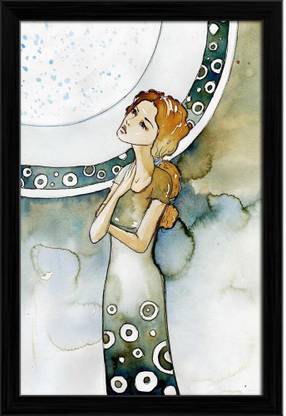 Artzfolio Beautiful Romantic & Pensive Girl Canvas Painting Black Frame 12x18.1inch Canvas 18.1 inch x 12 inch Painting