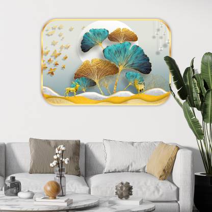 saf Modern Art Crystal Embedded High Gloss Surface with Golden Frame Digital Reprint 18 inch x 12 inch Painting