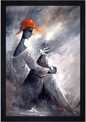 Gallery99 Abstract Man And Bird Texture Paper Framed Art Print Digital Reprint 13.25 inch x 19.25 inch Painting