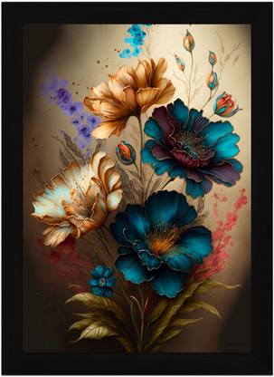 FRIZZY ARTS Midnight Petal Whispers – Dark Floral Fantasy Art Digital Reprint 20 inch x 14 inch Painting