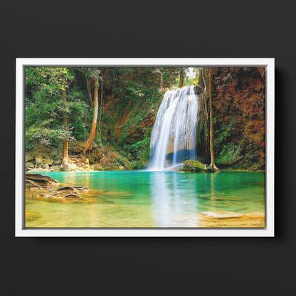 GIFTMASTER Beautiful Natural Forest Landscape Picture Of A Waterfall Floating Photo Frame Canvas 20 inch x 30 inch Painting