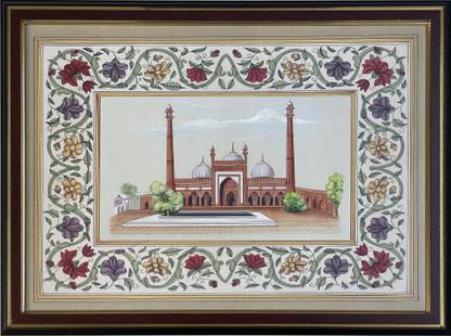 Arham fashion Delhi's Jama Masjid A3 Size Wall Paintings With Frame (P-Copy) Watercolor 16.5 inch x 11.7 inch Painting