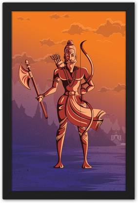 Ritwika's Modern Artwork Of Parashuram Carrying Axe and Bow With Frame For Home And Office Décor Digital Reprint 13.5 inch x 9.5 inch Painting