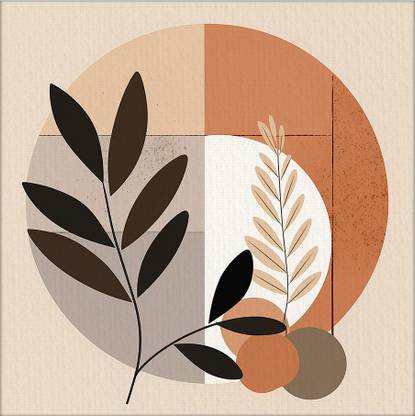 Wallfe Boho Plant Leafe Pine Wood Square Shape Modern Wall Art Paintings Canvas 40 inch x 40 inch Painting