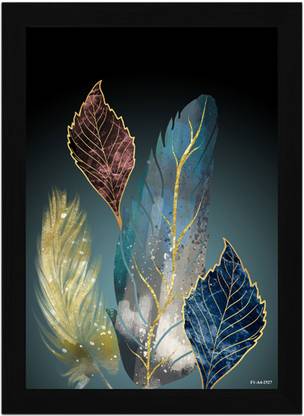 FRIZZY ARTS Mystic Feathers – Elegant Leaf & Feather Fusion A4 Digital Reprint 13 inch x 10 inch Painting