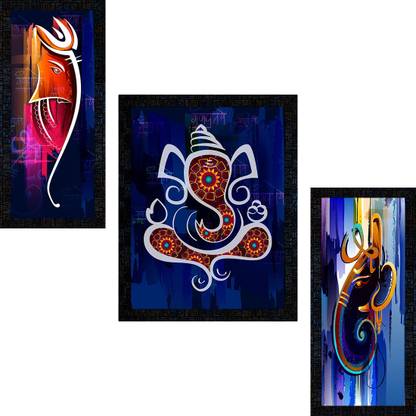 Poster N Frames Set of 3 with Acrylic Sheet (Glass) Ganeshji framed-0991 Digital Reprint 14 inch x 22 inch Painting