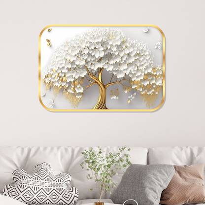 saf Floral theme Crystal Embedded High Gloss Surface with Golden Frame Digital Reprint 18 inch x 12 inch Painting