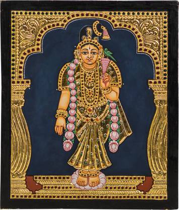 Mangala Arts Aandal Antique Tanjore Painting Natural Colors 12 inch x 1 inch Painting