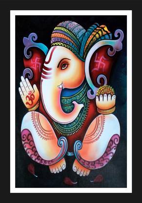 jog craft ganesh ji painting| ganesh ji photoframe| religious painting Digital Reprint 20 inch x 14 inch Painting