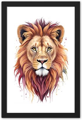 Ritwika's King Of Forest Lion Face Modern Wall Art Framed Poster Digital Reprint 19.5 inch x 13.5 inch Painting