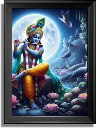 Framing Lord Krishna Playing Flute Digital Painting | Digital Reprint 18 inch x 12 inch Painting
