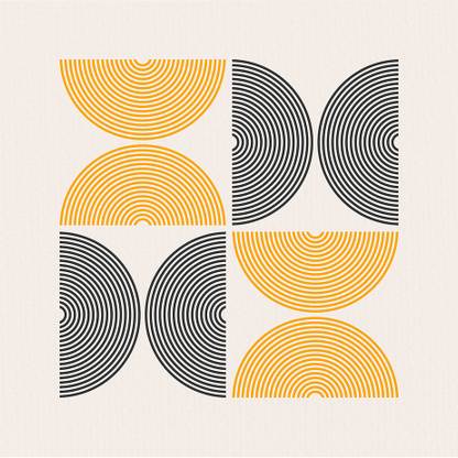 Wallfe Creative Half Round Pine Wood Black & Yellow Square Shape Modern Matte Paintings Canvas 40 inch x 40 inch Painting