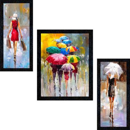 Poster N Frames Modern Abstract Art Set of 3 with Acrylic Sheet (Glass) painting-0980 Digital Reprint 14 inch x 22 inch Painting