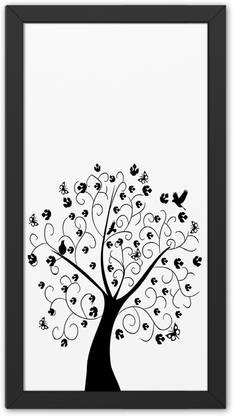 Ritwika's White Modern Art Black Tree With Birds Frame Painting Digital Reprint 13.5 inch x 7.5 inch Painting