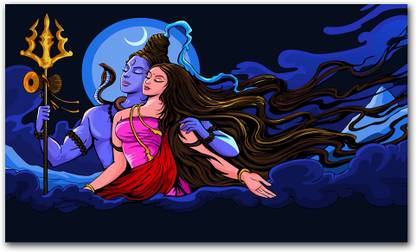 Anweshas Rolled Canvas Painting Without Frame for Home & Office - Shiv Shakti Canvas 20 inch x 32 inch Painting