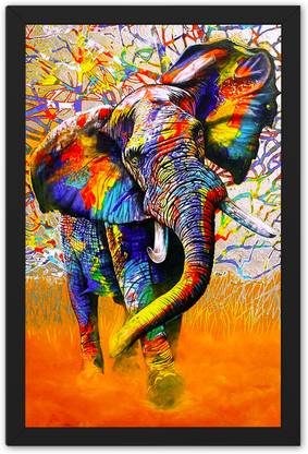 Ritwika's Abstract of Elephant Rainbow Colors Modern Art Framed Digital Reprint 13.5 inch x 9.5 inch Painting