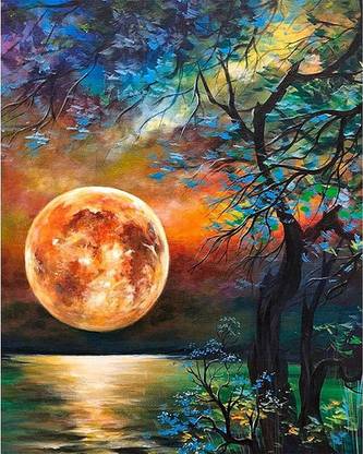 TREXEE DIY Paint by Numbers for Adults Beginner, Moon Easy Acrylic Acrylic 16 inch x 20 inch Painting