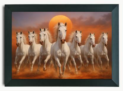 PERSONALIZED WORLD Customize 7 horse running photo, Vaastu 7 horses frame, Seven running horses picture Digital Reprint 13 inch x 9 inch Painting