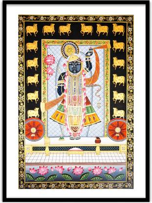 Rajbharti Crafts Shrinathji Pichwai Painting Shreenathji Shri krishna Indian Art for Wall Decor Digital Reprint 16 inch x 12 inch Painting