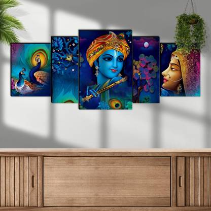 saf Radha Krishna Large Set of 5 Digital Reprint 18 inch x 42 inch Painting